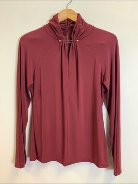 White House Black Market Women's Long Sleeve Draped Neck Top - Wine